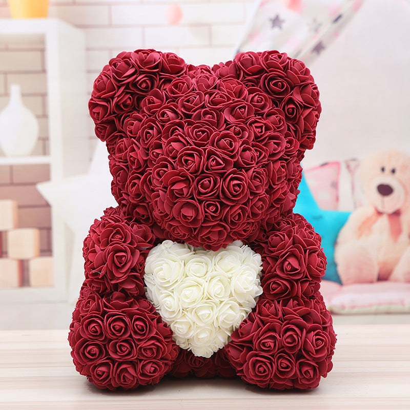 Florecise Burgundy Rose Bear – 500 premium synthetic roses, a rich and elegant expression of love.