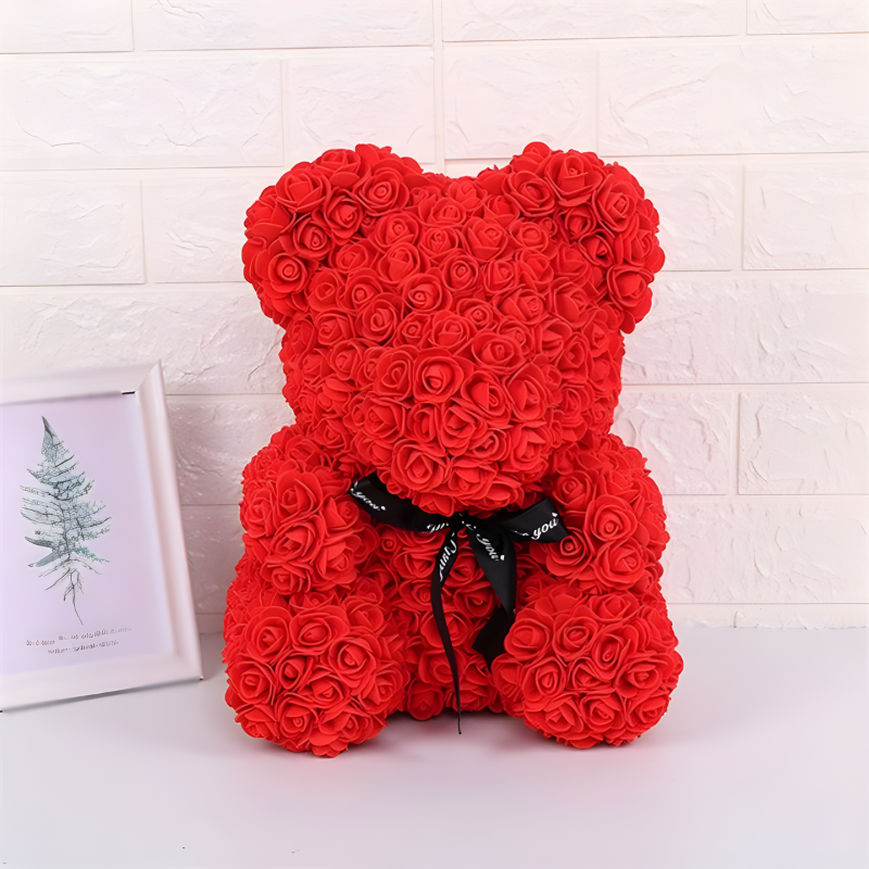 Mini Red Faux Rose Bear