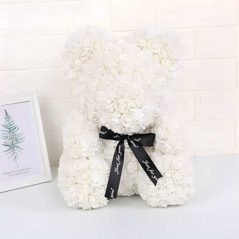 Florecise Mini White Rose Bear – A petite and adorable symbol of purity, crafted with meticulous detail from premium synthetic roses