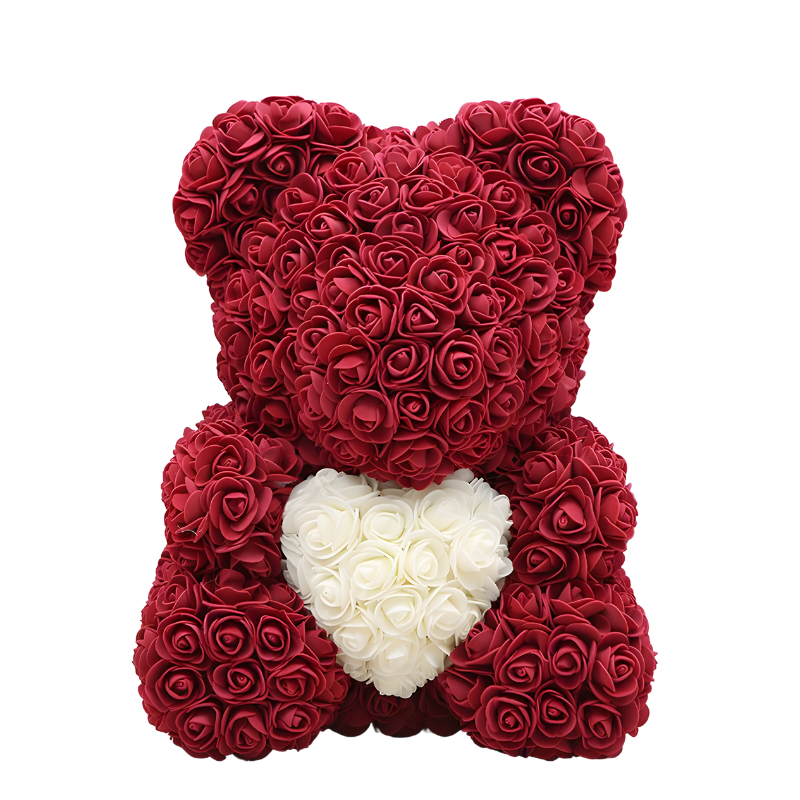 Florecise Burgundy Rose Bear – 500 premium synthetic roses, a rich and elegant expression of love.