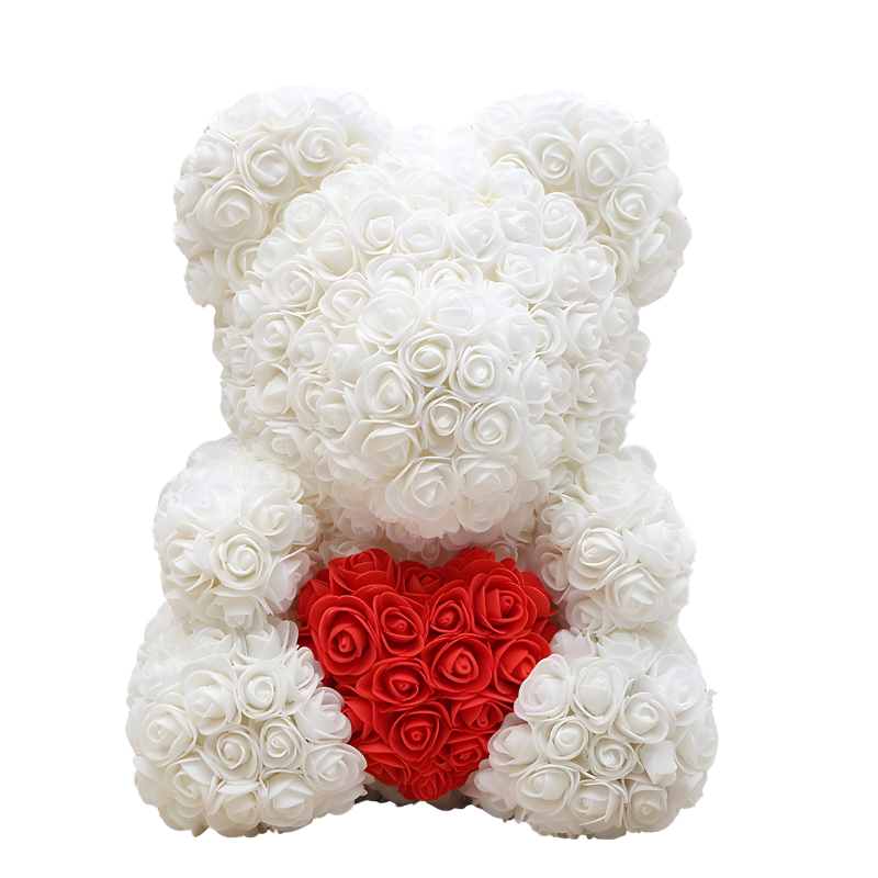 Florecise White Rose Bear – Meticulously crafted with 500 premium synthetic roses, a symbol of purity and affection.